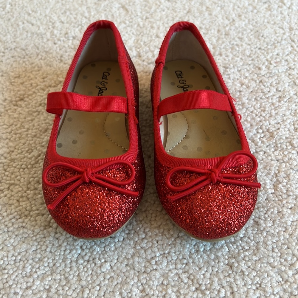 Cat & Jack | Ruby Slippers | Red Glitter Sparkle Ballet Flats | Size 5 | Toddler